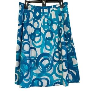 LAFAYETTE 148 Bright Blue Graphic Print Skirt Pleated A-Line Knee Length